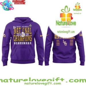 LSU Tigers 2025 NCAA Baseball 8 Time National Champions Purple Hoodie InspirDG 2