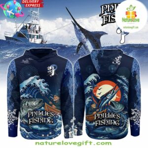 Philadelphia Phillies Hoodie by Wave Hunter Fishing Gift for Fans
