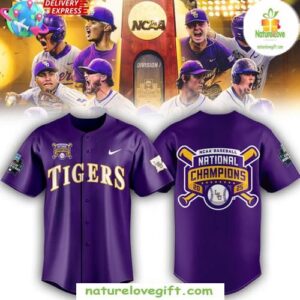 LSU Tigers 2025 National Champions Purple Baseball Jersey TYESZDNB