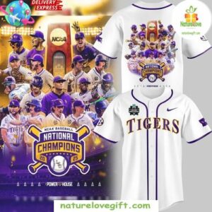 LSU Tigers 2025 NCAA Baseball National Champions White Edition Baseball Jersey