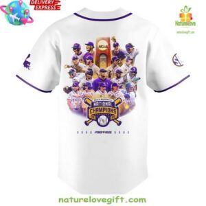 LSU Tigers 2025 NCAA Baseball National Champions White Edition Baseball Jersey InspirDG 3