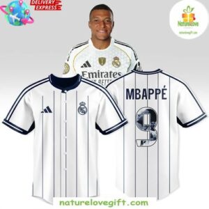 Mbappe Real Madrid 9 Pinstripe Baseball Jersey