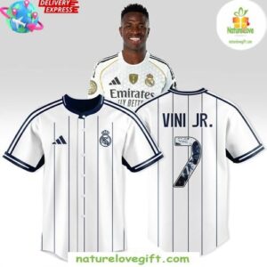 Real Madrid Vini Jr 7 Pinstripe Baseball Jersey
