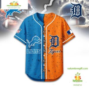 Detroit Lions Mix Detroit Tigers Sporty New Design Baseball Jersey