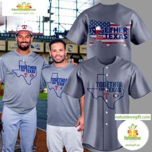 Together For Texas The Astros and Rangers Grey Baseball Jersey