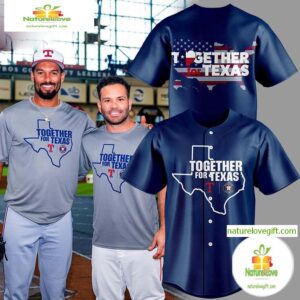 Together For Texas The Astros and Rangers Navy Baseball Jersey