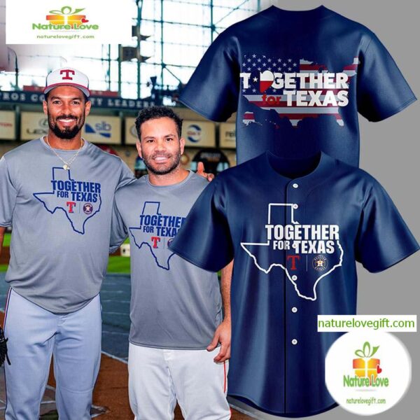 Together For Texas The Astros and Rangers Navy Baseball Jersey