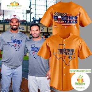 Together For Texas The Astros and Rangers Orange Baseball Jersey