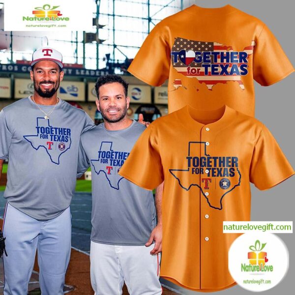 Together For Texas The Astros and Rangers Orange Baseball Jersey