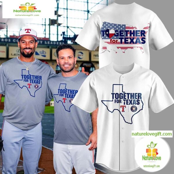 Together For Texas The Astros and Rangers White Baseball Jersey