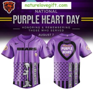 Chicago Bears Purple Heart Day Baseball Jersey NFL Gift