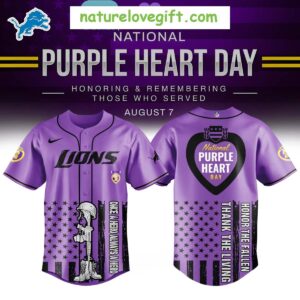 Detroit Lions Purple Heart Day Baseball Jersey NFL Gift