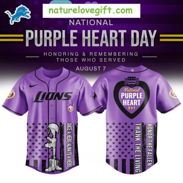 Detroit Lions Purple Heart Day Baseball Jersey NFL Gift