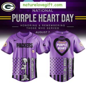 Green Bay Packers Purple Heart Day Baseball Jersey NFL Gift