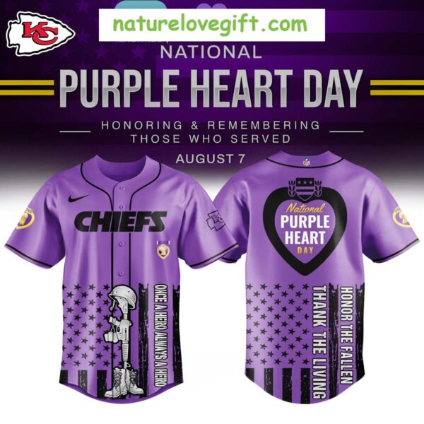 Kansas City Chiefs Purple Heart Day Baseball Jersey NFL Gift