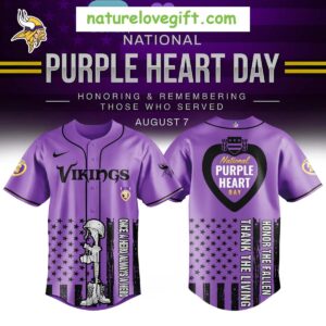 Minnesota Vikings Purple Heart Day Baseball Jersey NFL Gift