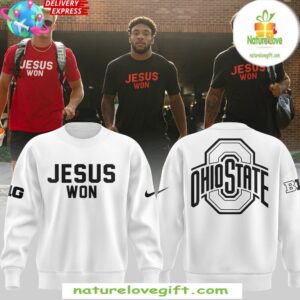 Ohio State Buckeyes Jesus Won 2025 Sweatshirt White