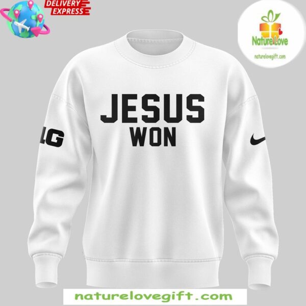 Ohio State Buckeyes Jesus Won 2025 Sweatshirt White