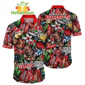 Tampa Bay Buccaneers Tiki Paradise Hawaiian Shirt NFL Tropical Aloha Shirt Buccaneers Fan Gear