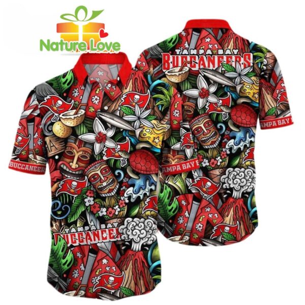 Tampa Bay Buccaneers Tiki Paradise Hawaiian Shirt NFL Tropical Aloha Shirt Buccaneers Fan Gear