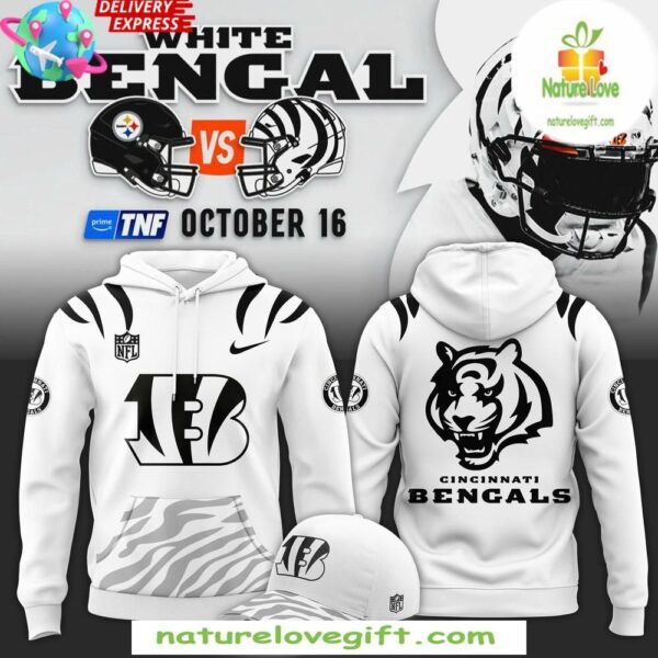 Cincinnati Bengals White Bengal 2025 Hoodie NFL Fan Apparel