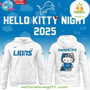 Detroit Lions x Hello Kitty 2025 White Hoodie InspirDG 1