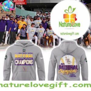 LSU Tigers 2025 National Champions Baseball Hoodie Gray
