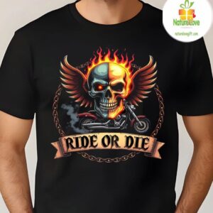 Biker T-Shirt Ride Or Die Flame Skull Hardcore Graphic Tee