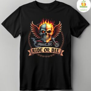 Ride Or Die Flame Skull T shirt Hardcore Biker Style Graphic Tee 2