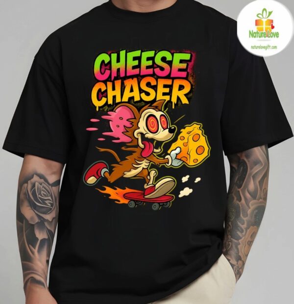 Cheese Chaser Skater Mouse Graphic Tee Limited Edition Funny Animal