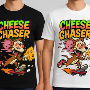 Limited Edition cheese Chaser Skater Mouse Funny Animal Graphic Tee 2