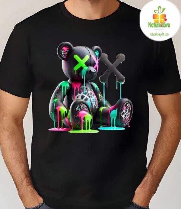 Colorful Bear Drip Streetwear T Shirt Neon Graphic Tee