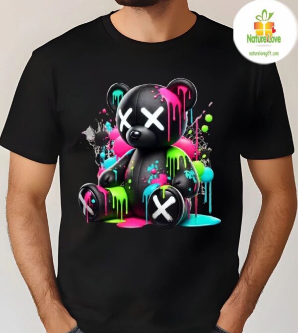 Colorful Teddy Bear Drip Streetwear T Shirt Neon Apparel