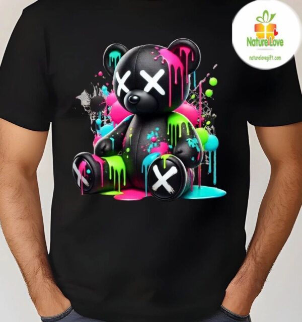 Colorful Teddy Bear Drip Streetwear T Shirt Neon Apparel