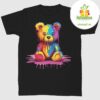Colorful Teddy Bear T-Shirt Unisex Cute Splash Ink Cotton Short Sleeve