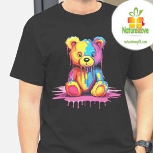 Unisex Cute Splash Ink Colorful Teddy Bear Cotton Short Sleeve T shirt 2