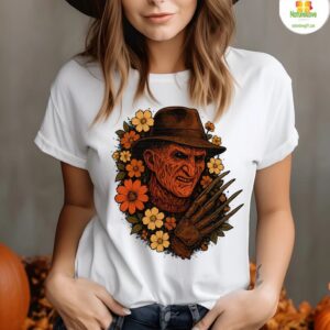 Freddy Krueger Inspired Halloween Floral T shirt Horror Movie Tee Unisex 2