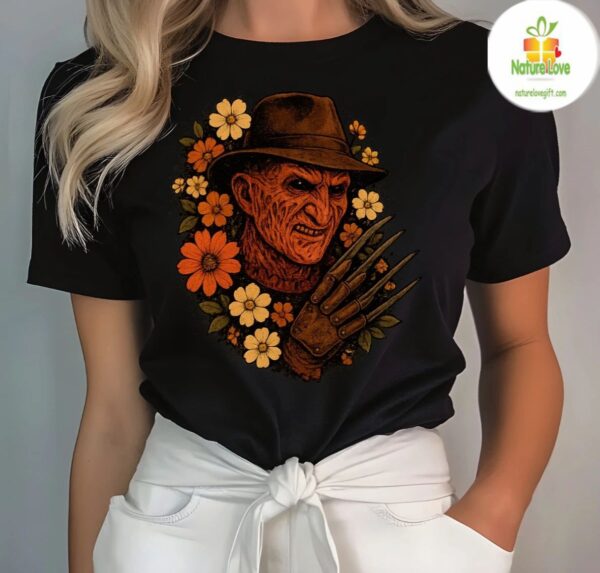 Freddy Krueger Horror Movie T-Shirt Halloween Floral Tee Unisex