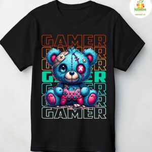 Gamer Tshirt Teddy Bear with Controller Fun Gaming Graphic Tee