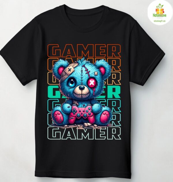 Gamer Tshirt Teddy Bear with Controller Fun Gaming Graphic Tee