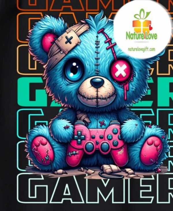Gamer Tshirt Teddy Bear with Controller Fun Gaming Graphic Tee