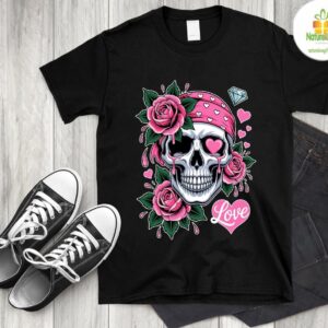 Skull Flower Floral Bone Rose Skeleton Cool Goth ic T shirt 1