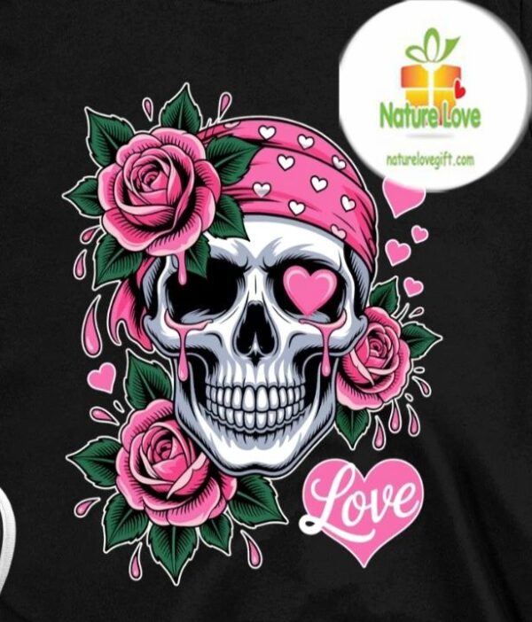 Goth Skeleton Rose T-Shirt Skull Flower Floral Bone Cool Tee