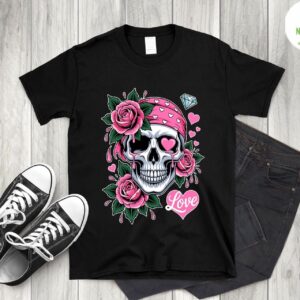 Skull Flower Floral Bone Rose Skeleton Cool Goth ic T shirt 5