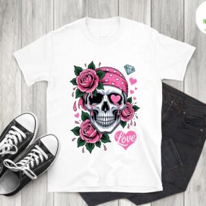 Skull Flower Floral Bone Rose Skeleton Cool Goth ic T shirt 6