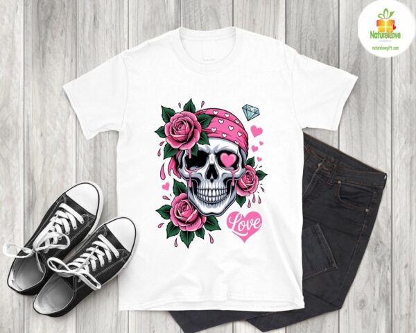 Goth Skeleton Rose T-Shirt Skull Flower Floral Bone Cool Tee