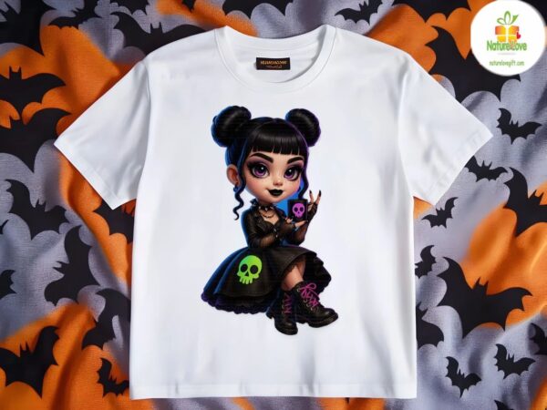 Gothic Girl Halloween Tshirt Cute Chibi Skull Coffee Mug Goth Tee