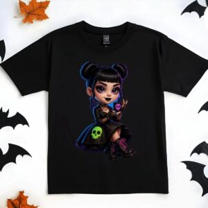 Halloween Gothic Girl T shirt – Cute Chibi Skull Coffee Mug Goth Tee 2