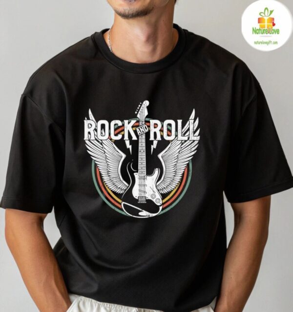 Guitar Player T-Shirt Rock N Roll Angel Wings Music Tee