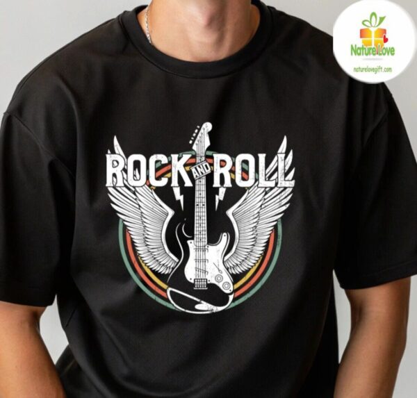 Guitar Player T-Shirt Rock N Roll Angel Wings Music Tee